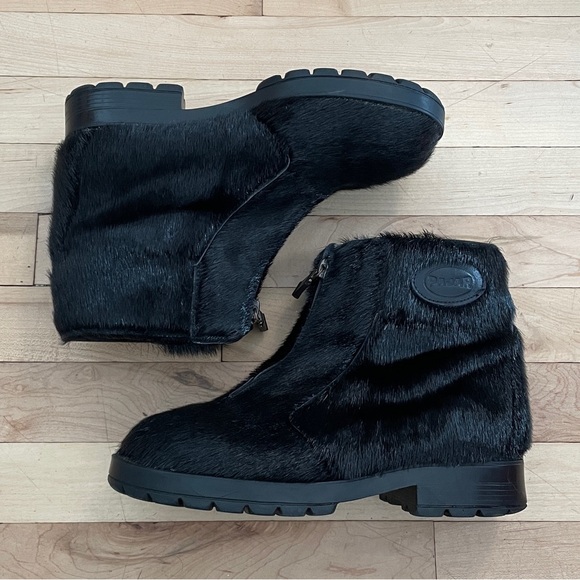 Vtg Pajar Black Seal Skin Genuine Shearling Lining Zip Ankle Boots - Sz 6.5 - Picture 1 of 14